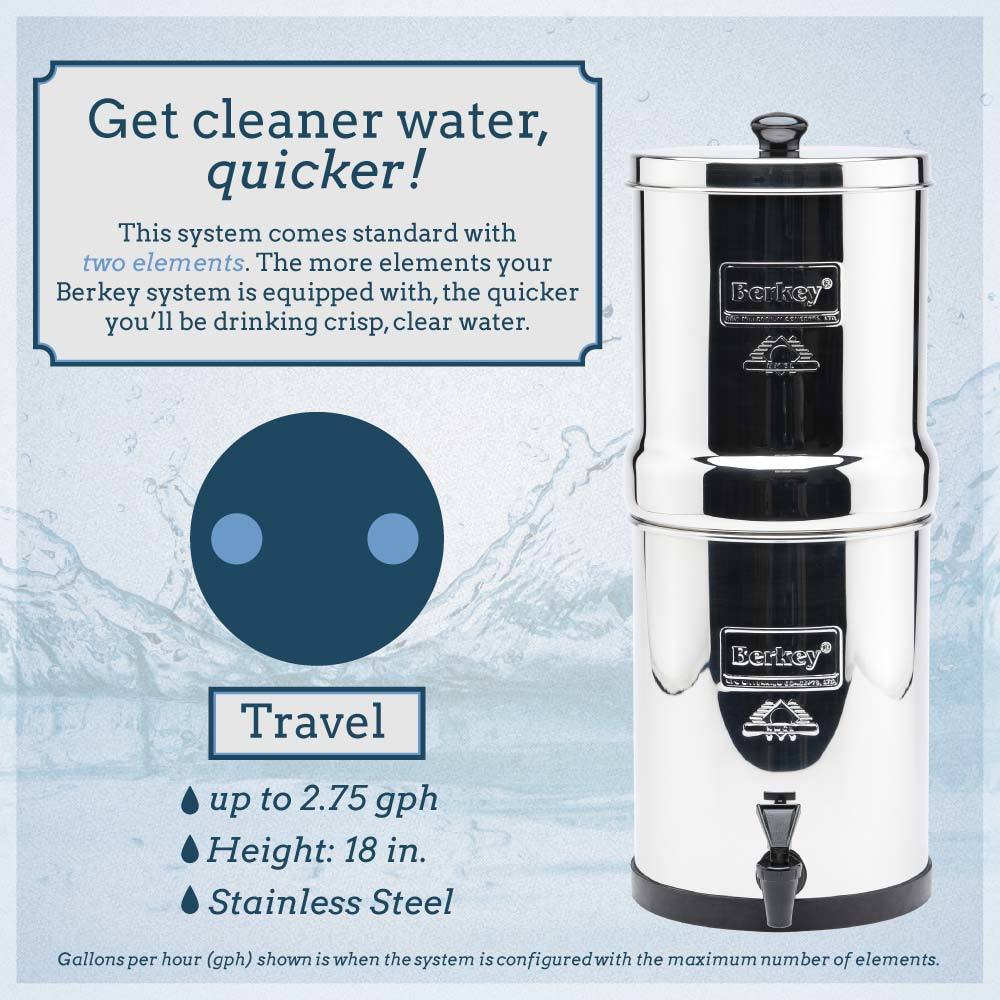 TRAVEL Berkey Water Filter System Includes 2 Black Berkey Filters