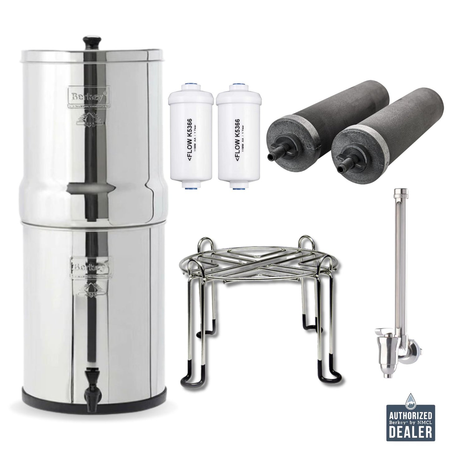 Royal  Berkey with Black Berkey Elements, PF2 Fluoride Filters, Stainless Stand and View Spigot - Bundle