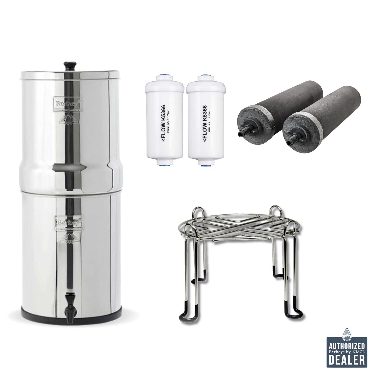 Bundle- Travel Berkey with Black Berkey Elements, PF2 Fluoride Filters, and Stainless Stand