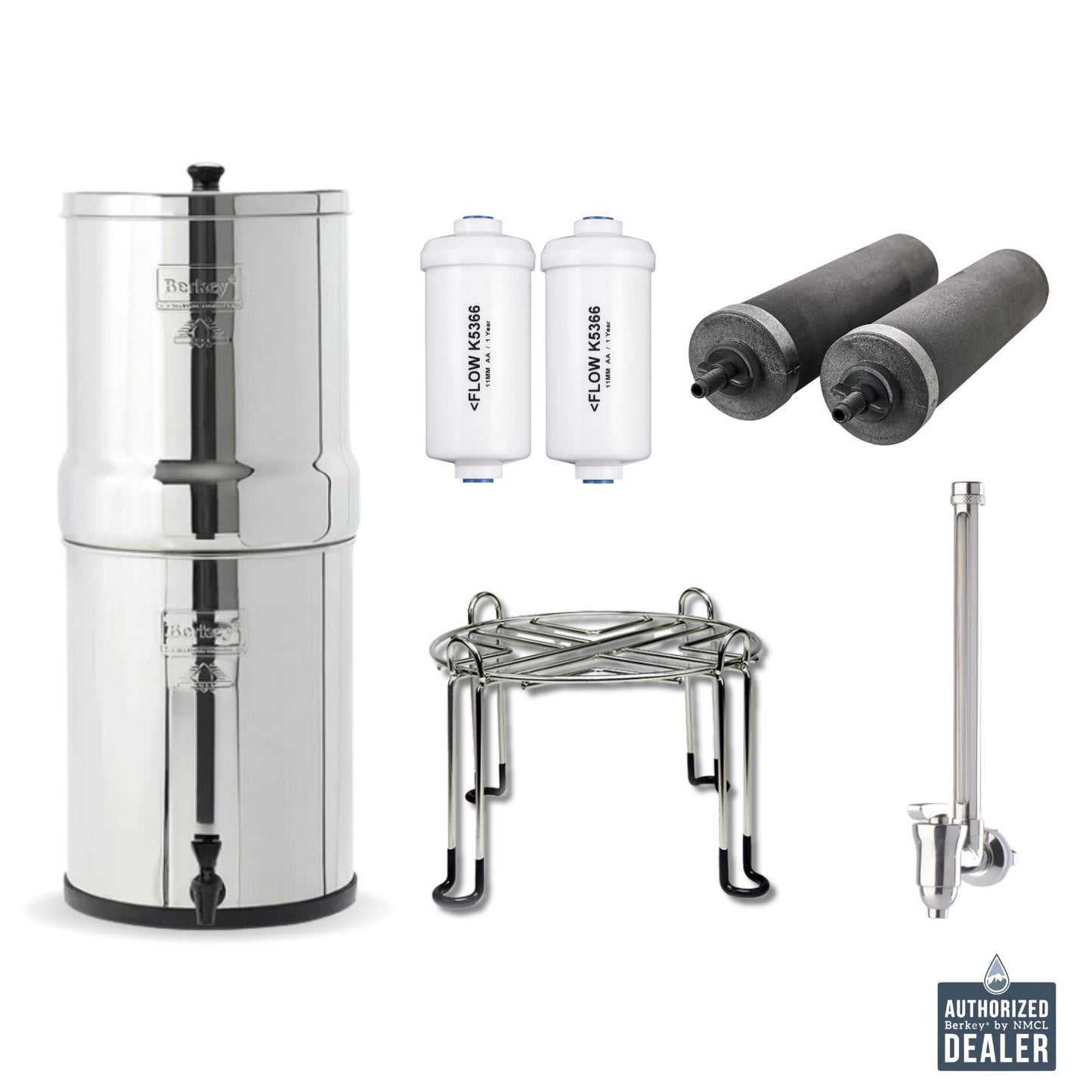 Bundle-Travel Berkey with Black Berkey Elements, PF2 Fluoride Filters, Stainless Stand and Spigot - Bundle